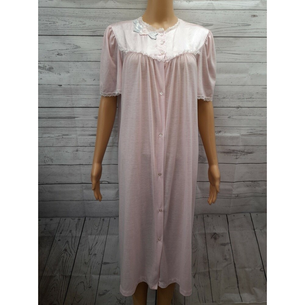 Vtg Vandemere Nightgown Sz M Light Pink Lace Applique short Sleeve